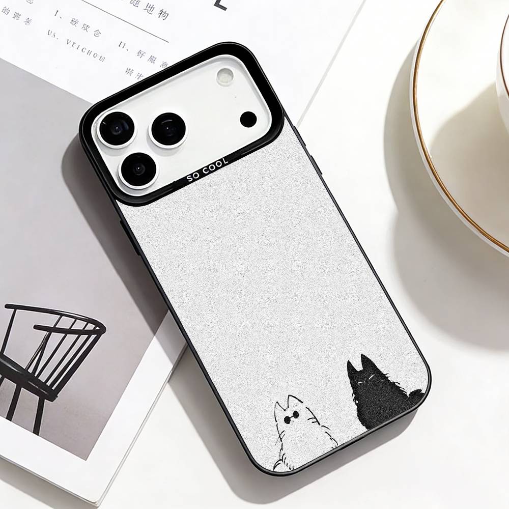 Cute Cat Art Prints Phone Case For iPhone17,16,15,14,13,12,Pro Max Black Colorful Phone Case
