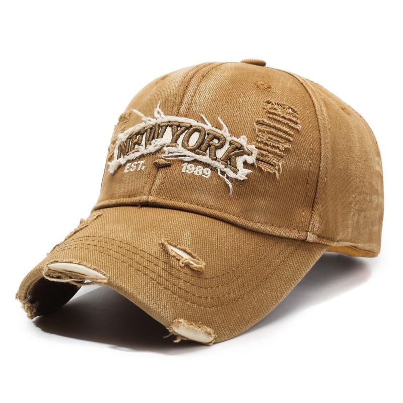 Letter New York Broken Hole Baseball Cap Washed Cotton Adjustable Embroidery Baseball Cap Sunscreen Hats For Man Women Fashion