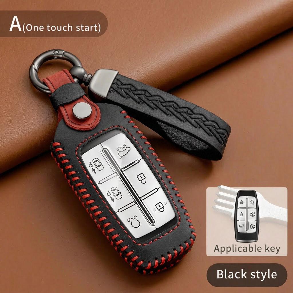 Leather Key Case Cover For Hyundai Genesis G70 G80 G90 Gv70 Gv80 - Smart Remote Key Shell 6 Buttons Protective Pouch Bag