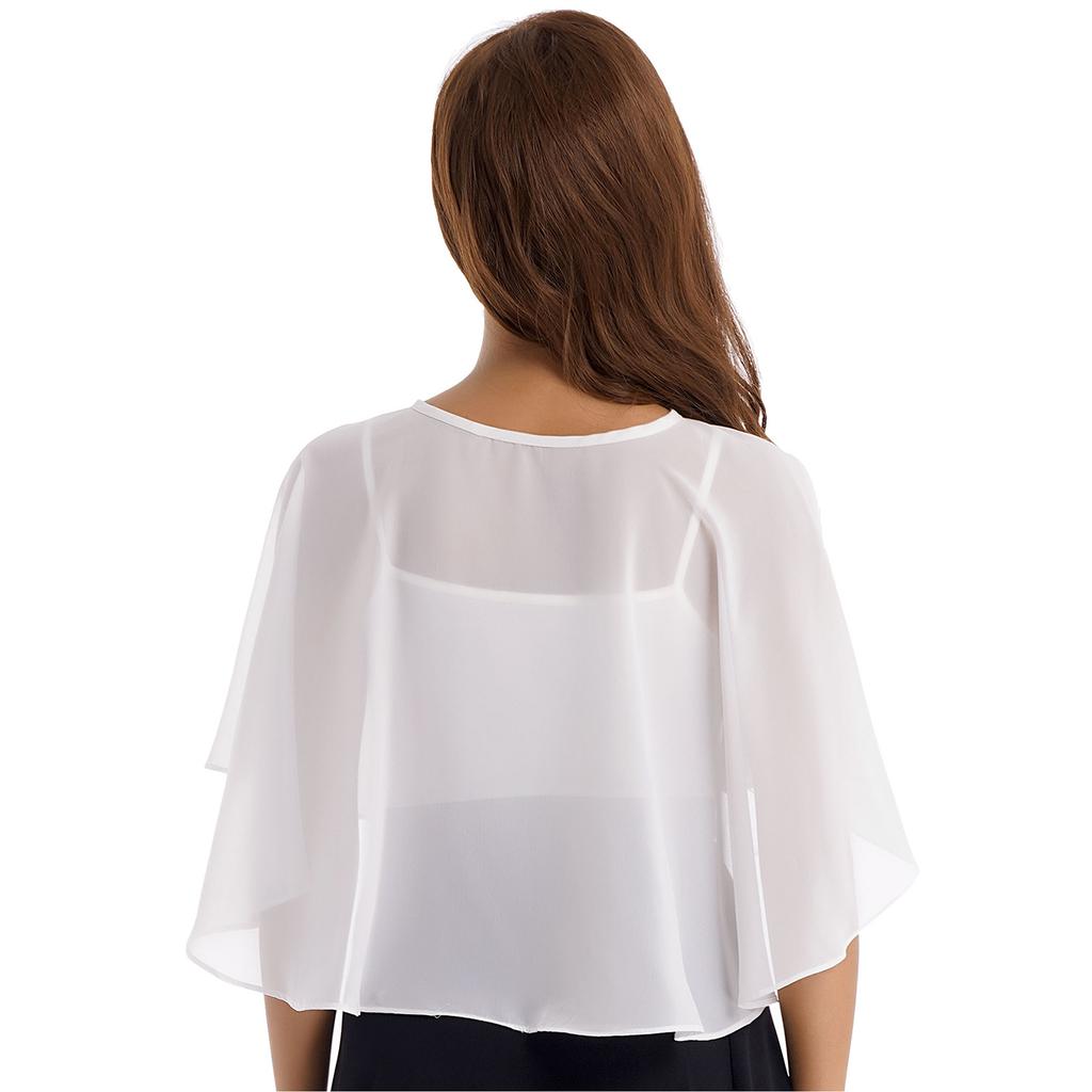 Womens Chiffon Cape Shawl One Button Cover Up Sheer Wedding Party Dress Wrap for Bridal or Evening Events