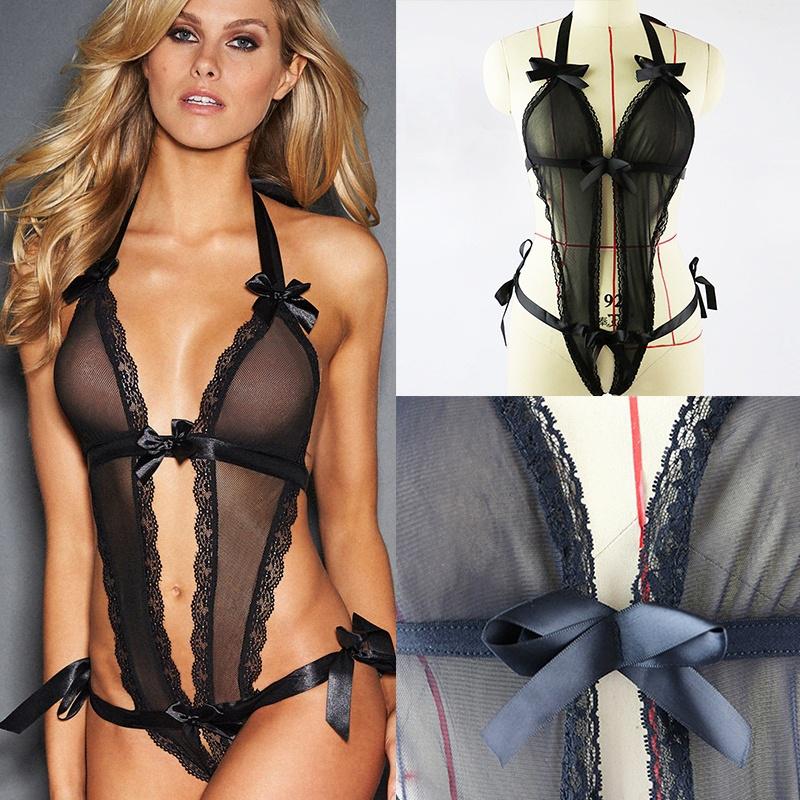 Sexy Black lace Babydoll Lingerie Underwear Sleepwear Bikini Catsuit Stripper Jumpsuit One Size