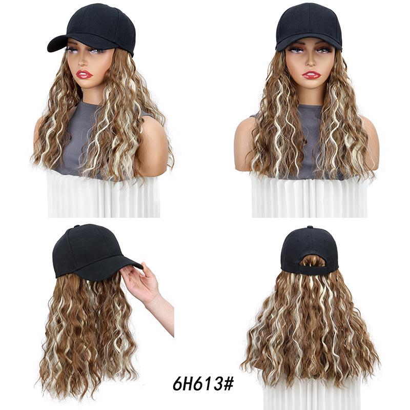 Women s Baseball Cap with Long Curly Chemical Fiber Wig - European & American Style