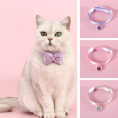 Fashion Heart Pendant Pet Collar Bowknot Adjustable Cats Bow Tie Durable Solid Color Cat Collars Pets Accessories