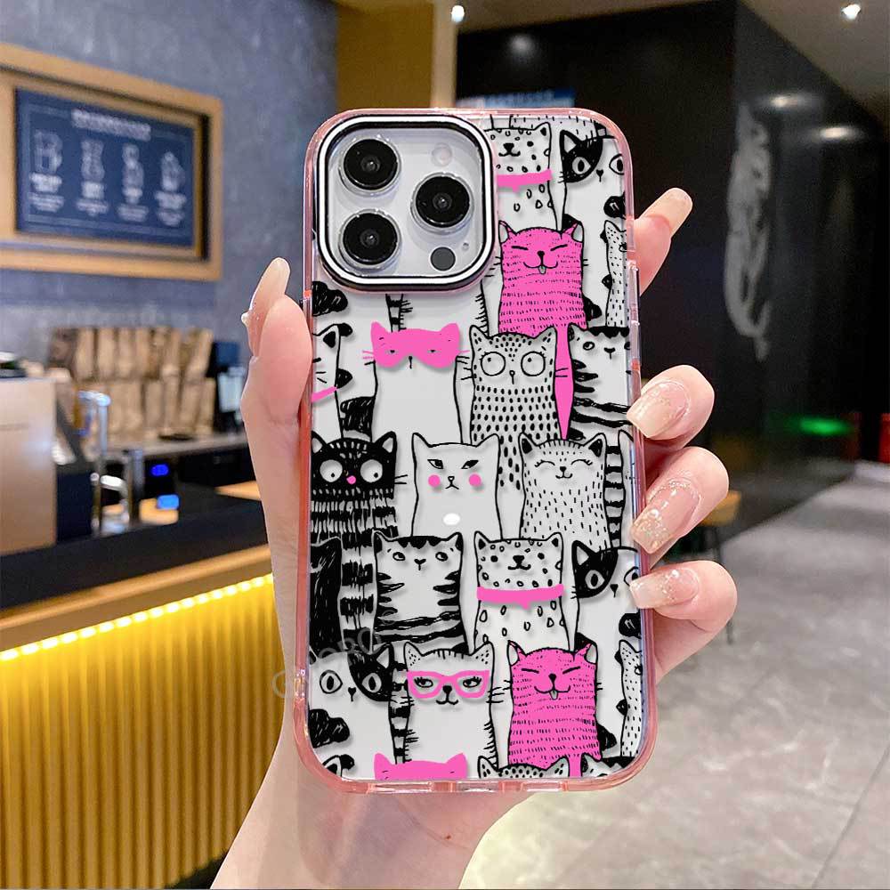 Cool cat stick figure painting iPhone17AIR transparent mobile phone case Apple 15Pro funny 16 does not collide