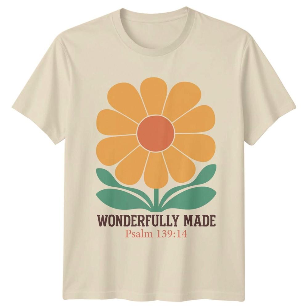 Wonderfully Made Psalm TShirt Retro Flower Christian Faith