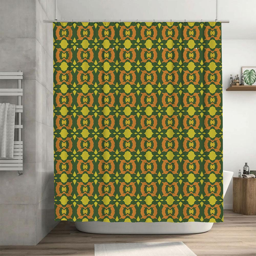 Green Orange Geometric Shower Curtain Waterproof Bath Decor Abstract Print Modern Bathing Room Decoration For Home Living Room K