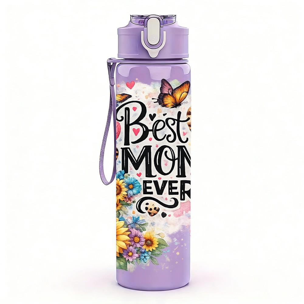 1PC Best Mom Ever Sunflower Quote Print 750ml Color Plastic Sports Water Bottle Leakproof Flip Straw Lid Suitable for Sports Office Home Use