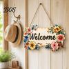 High-quality Wood Sign Floral Wooden Welcome Sign, Front Door Ornaments, Flower Hanging Colorful for Summer Farmhouse Home Coffee Shop Window