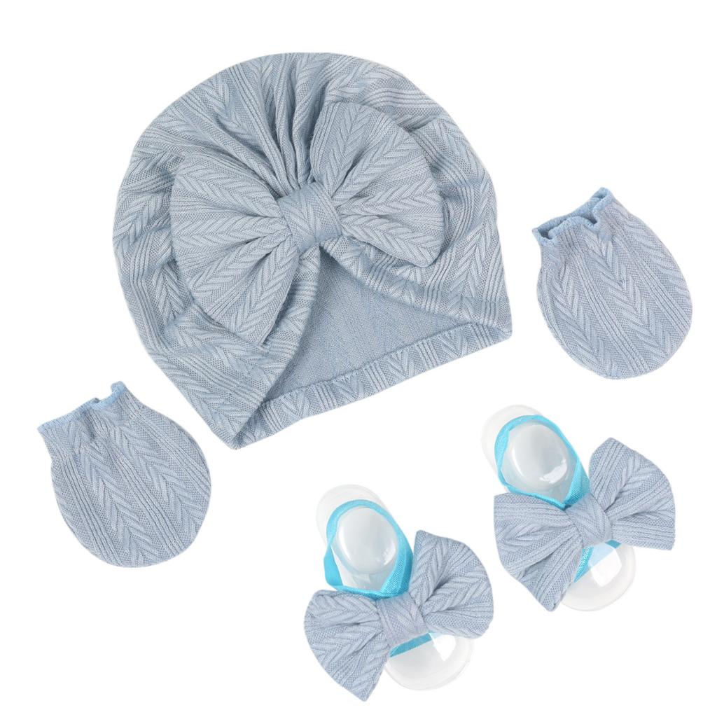 1 Sett Babyfotograferingsluesett Nyfødt Sløyfeknute Lue Beanie Turban Hansker Vår Høst Jenter Spedbarn Fotorekvisitter Søte Tilbehør 0-1Å