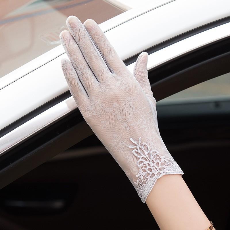 Spring and Summer Women's Sun Protection Gloves Lace Flowers Lightweight Driving Breathable Outdoor Sunshade Cycling Touch Screen Gloves