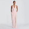 European and American Sexy Dresses, Deep V Neck Dresses, Slim-fitting Pleated High-split Dresses, High-end Sense