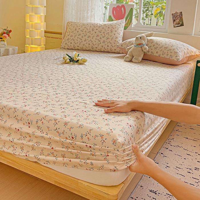 2025 New Ultra-soft Washed Cotton Printed Single-bed Hat Skin-friendly and Fresh Bedspread Come with Elastic Mattress Covers