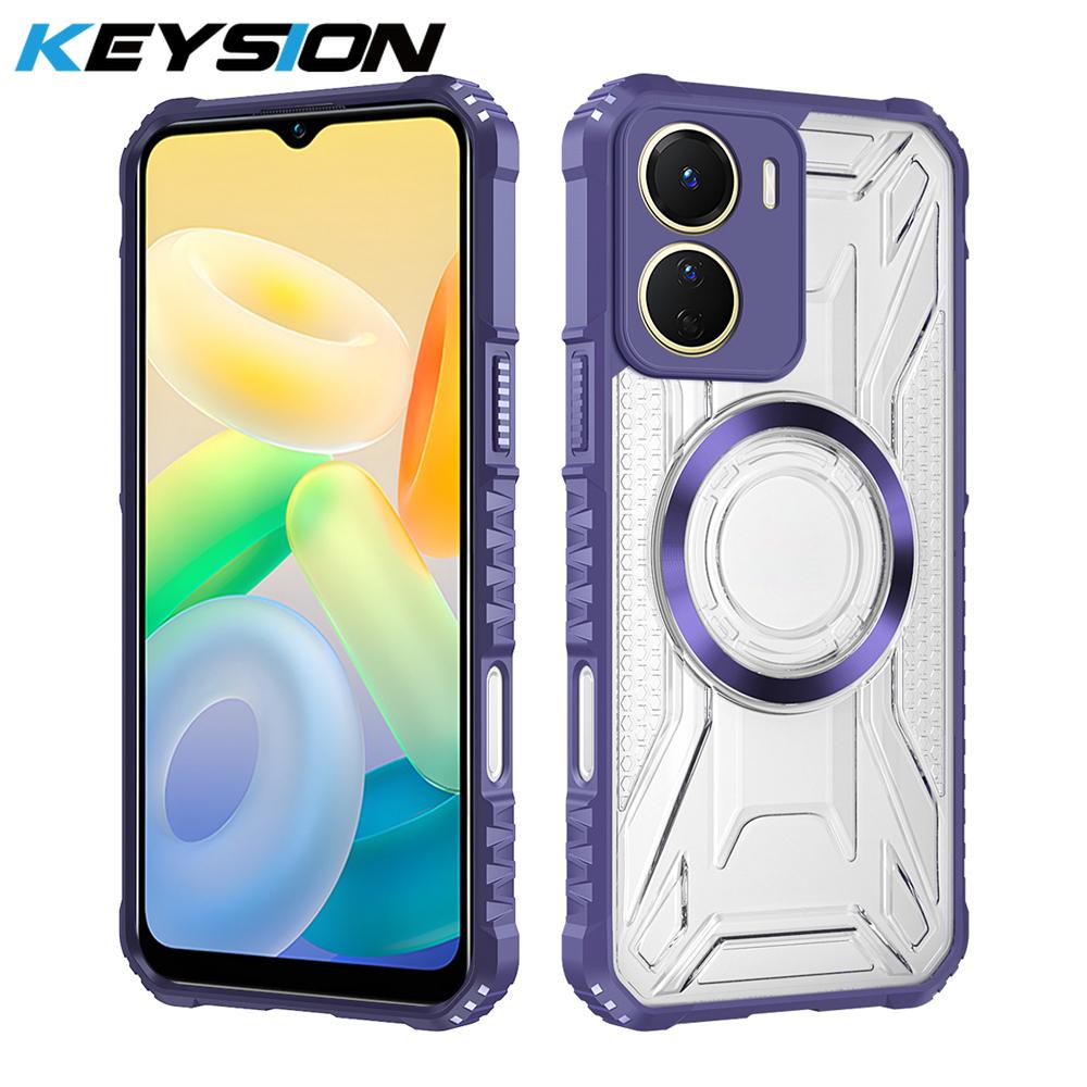 

KEYSION Transparent Magnetic Case for VIVO Y16 Soft Silicone+PC Heavy Duty Shockproof Phone Back Cover for VIVO Y16 for VIVO Y16 фиолетовый