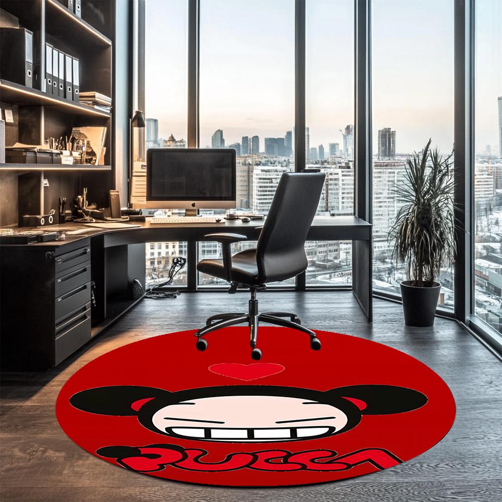 Pucca Printed Round Rug Carpet Chair Rug Area Rug Entryway Doormats,for Office Chair Living Room Bedroom Kitchen Room.
