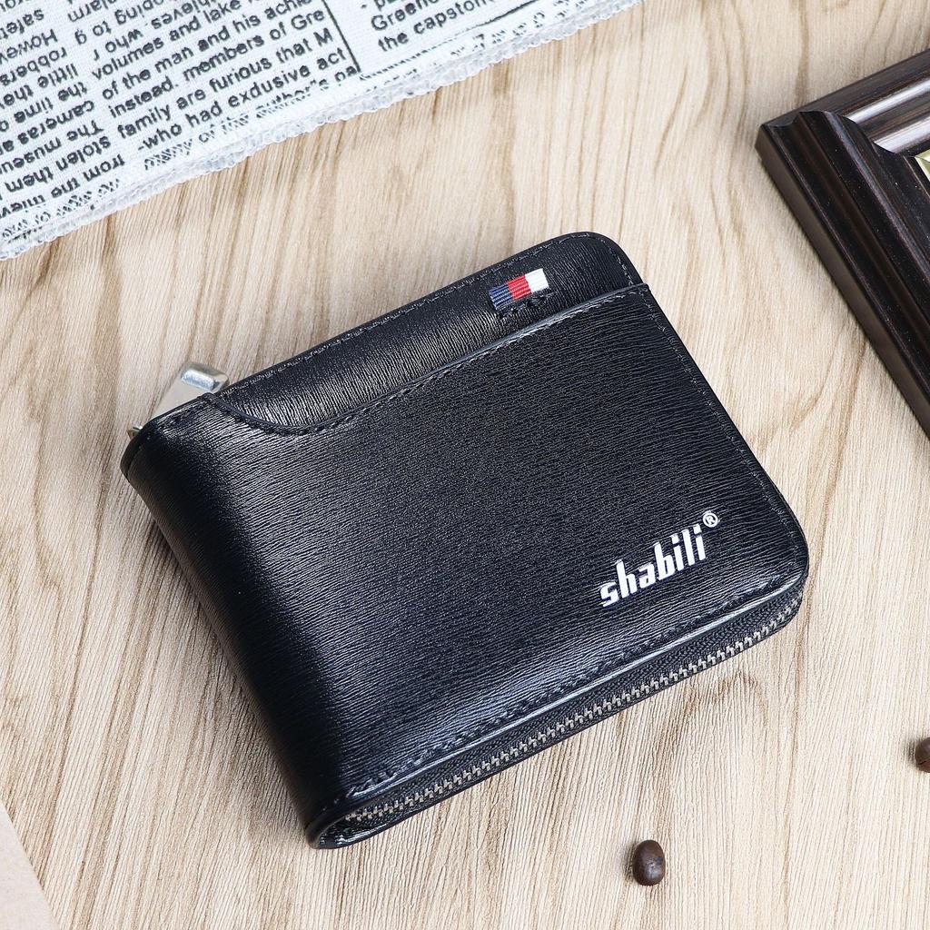 Schoolbag European and American men's short wallet business youth zipper wallet oil wax leather large capacity wholesale wallet change