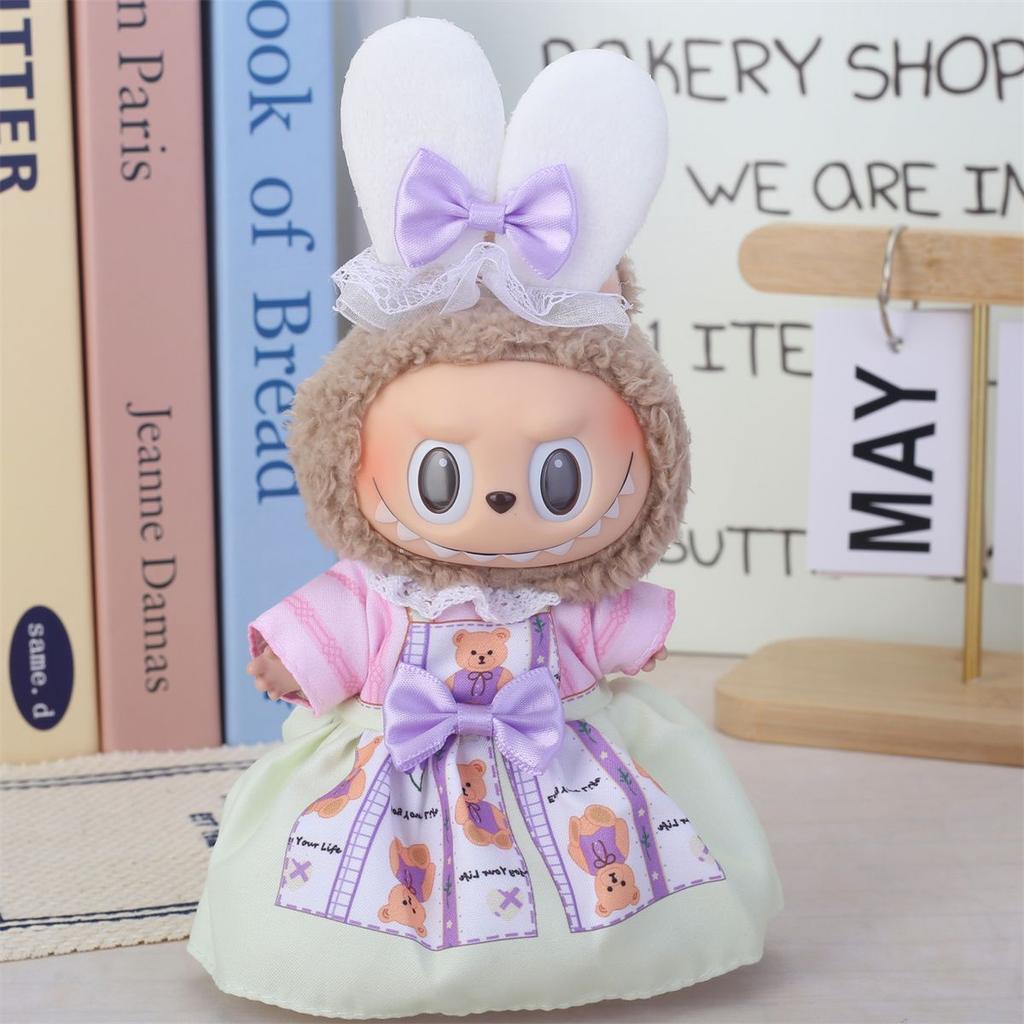 Baby Clothes 17cm Canvas Set Labubu Skirt Second-generation Plush Toy Doll Clothing