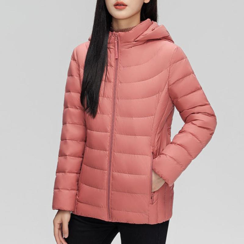 Women's 90% White Duck Down Simple Solid Color Hooded Detachable Lightweight Down Jacket