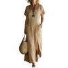 Summer New Style Solid-color Loose V-neck Short-sleeved Dress for Women, Irregular-length Dress