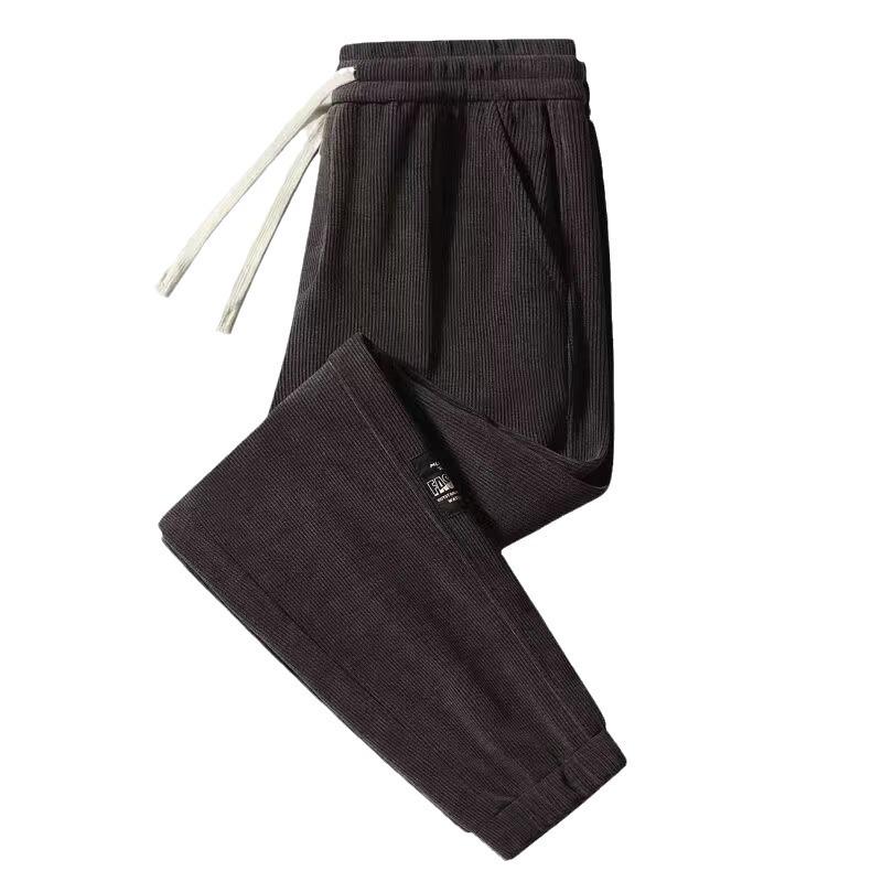 Men's European Size Corduroy Casual Winter Sweatpants with Velvet Lining