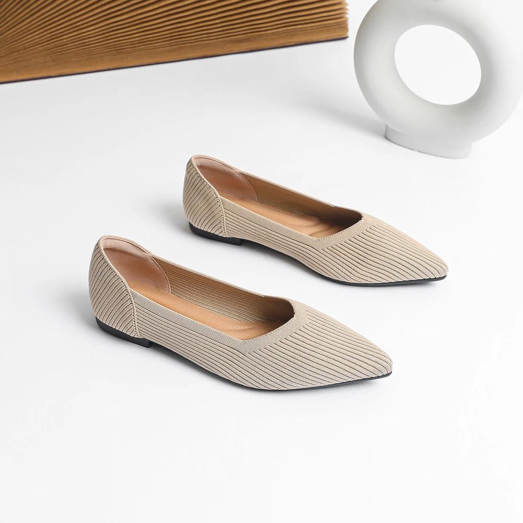 Shoes Woman Flat with Pointed Soft Knitted Sole Breathable and Comfortable Women's Flats Shoes Spring and Autumn 2025 New Model
