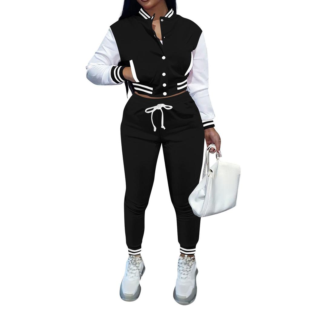 Damen Einfarbige Kurzjacke Einreihiger Anzug Kurzes Lässiges Schlankes Sport Zweiteiliges Set