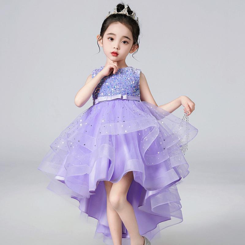 Summer Sequin Lace Wedding Dress GirlsSleeveless Fluffy Mesh Gauze Doveark