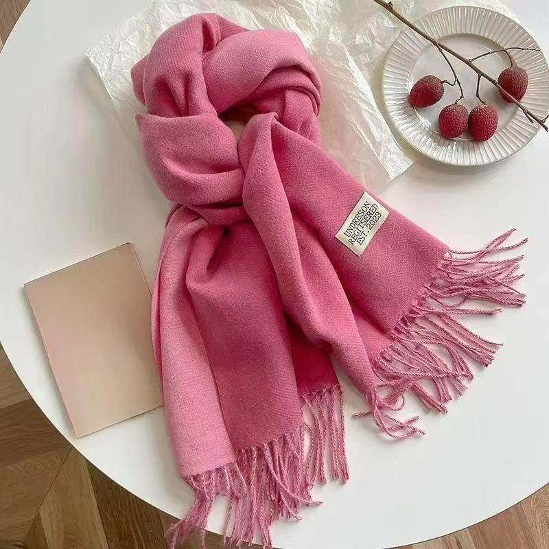 Autumn and Winter Korean Version of The Solid Color Imitation Cashmere Double-sided Tassel Scarf Female Thickened Student Dual-use Shawl Trend