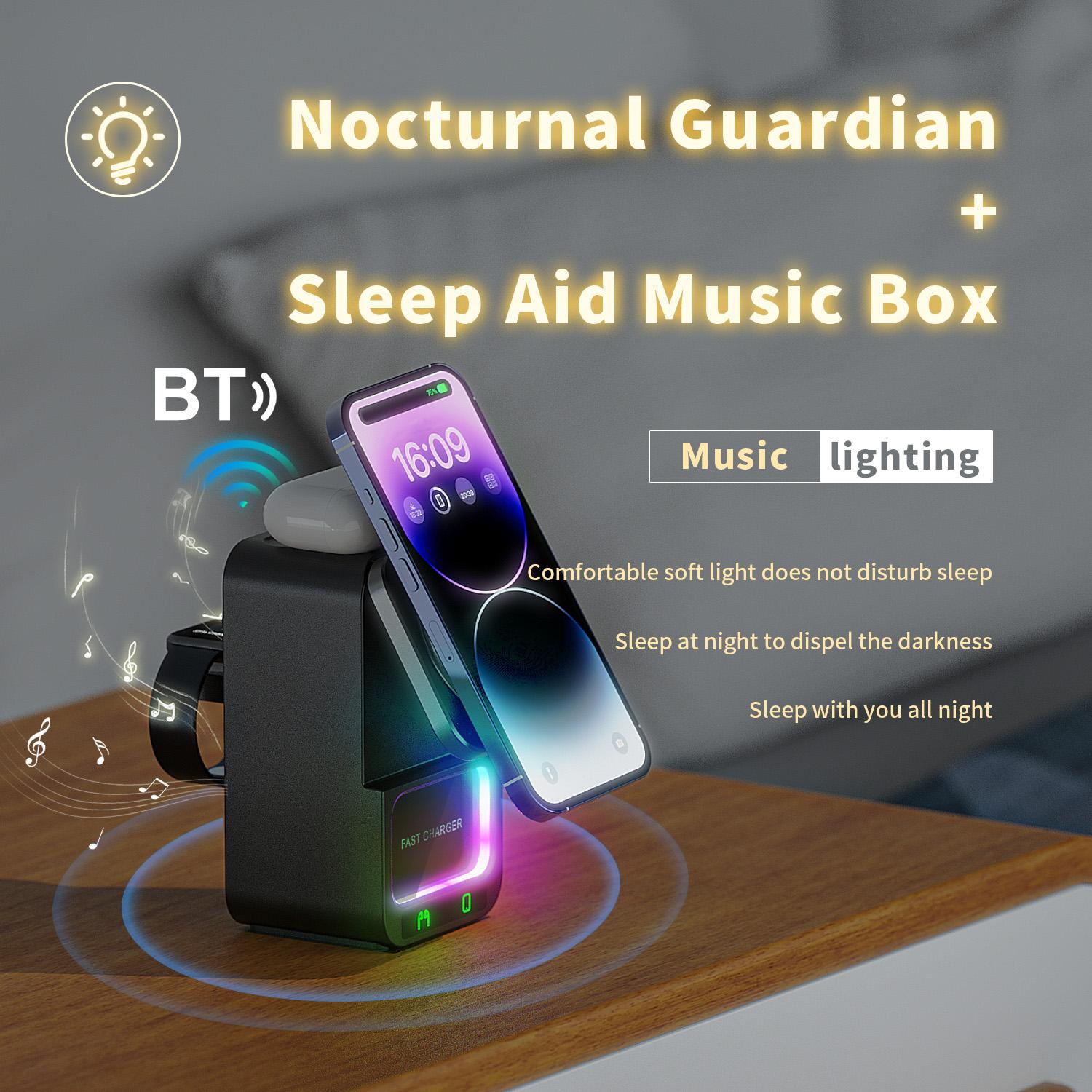 

DH19 5 in 1 Bluetooth-compatible Speaker Multi-Function Wireless Charger Dock for Apple Watch/Mobile Phone/TWS Earbuds Black