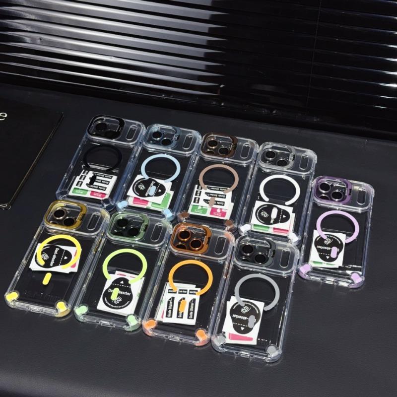 Transparent Acrylic Magnetic Shockproof Phone Case With Camera Lens Stand For Iphone