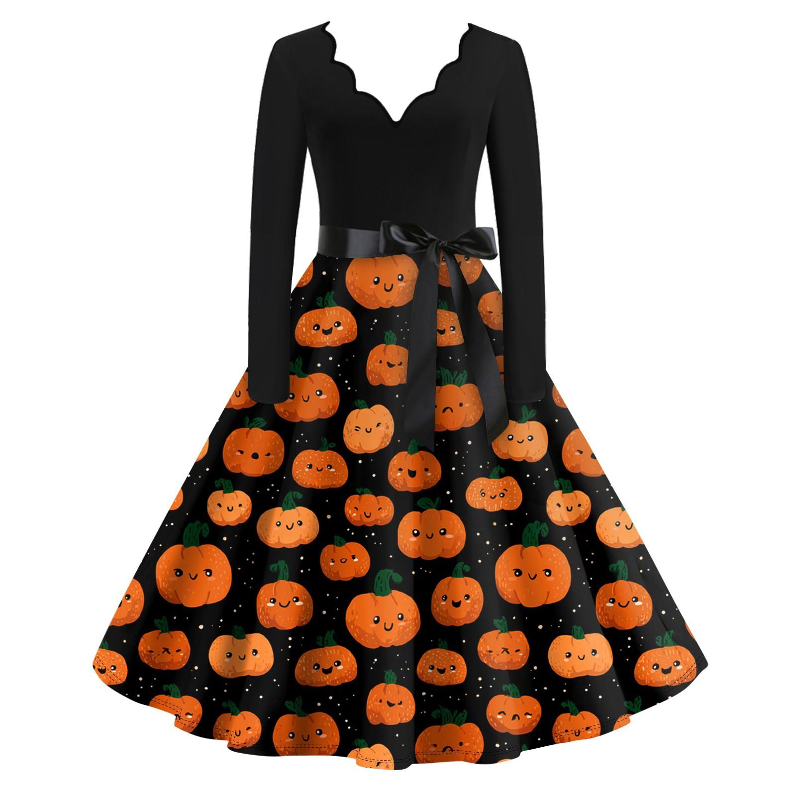 

Женские повседневные модные длинные платья с графическим принтом на Хэллоуин L шафрановый