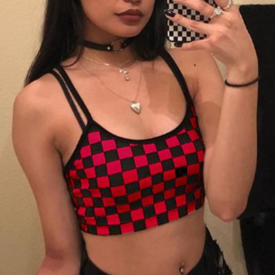 Schwarz Rot Plaid Schachbrett Tank Top Halter Frauen Bauchfrei Crop Tops Camis Mode Rohr Top Weibliche Ärmellose Abgeschnitten Weste