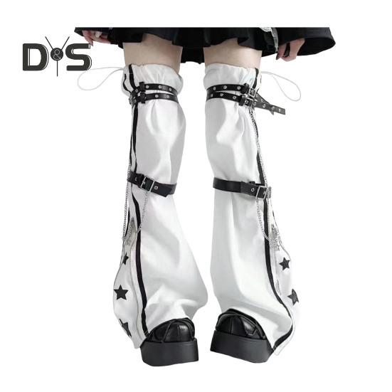 

1 пара гетр для горячих девушек, регулируемый пояс, декор в виде цепочки, носки в стиле хип-хоп, леггинсы со звездным принтом, контрастного цвета, противоскользящие, со шнурком чёрный