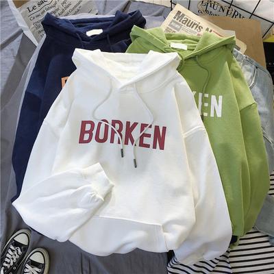 Korean Style Women Autumn Long Sleeved Hoodies Ladies Loose Pullover Student Letter Print Plush Hooded Top