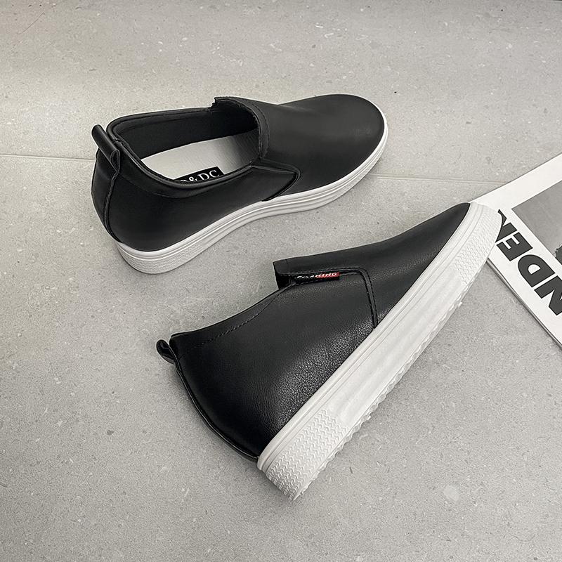 Mode Damen Leder Frühlingstrend Lässige flache Schuhe Mode Einfarbig Slipper Dicksohlige vulkanisierte Schuhe für Damen Plus Samt