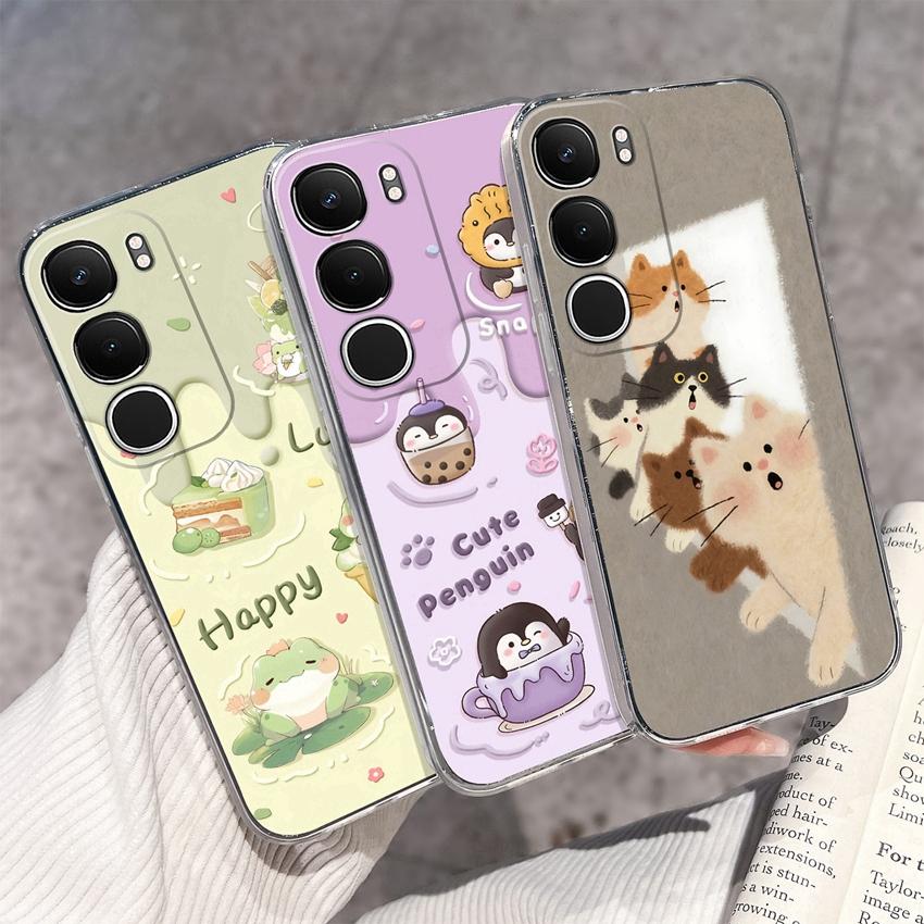Cute Casing For Vivo Y19s Y19 Y17s Y17 Y16 Y15 Y13 Y12 Y11 Phone Covers Cute Penguin Frog Housing Clear TPU Non Slip Silicone Soft Shell For Vivo Case