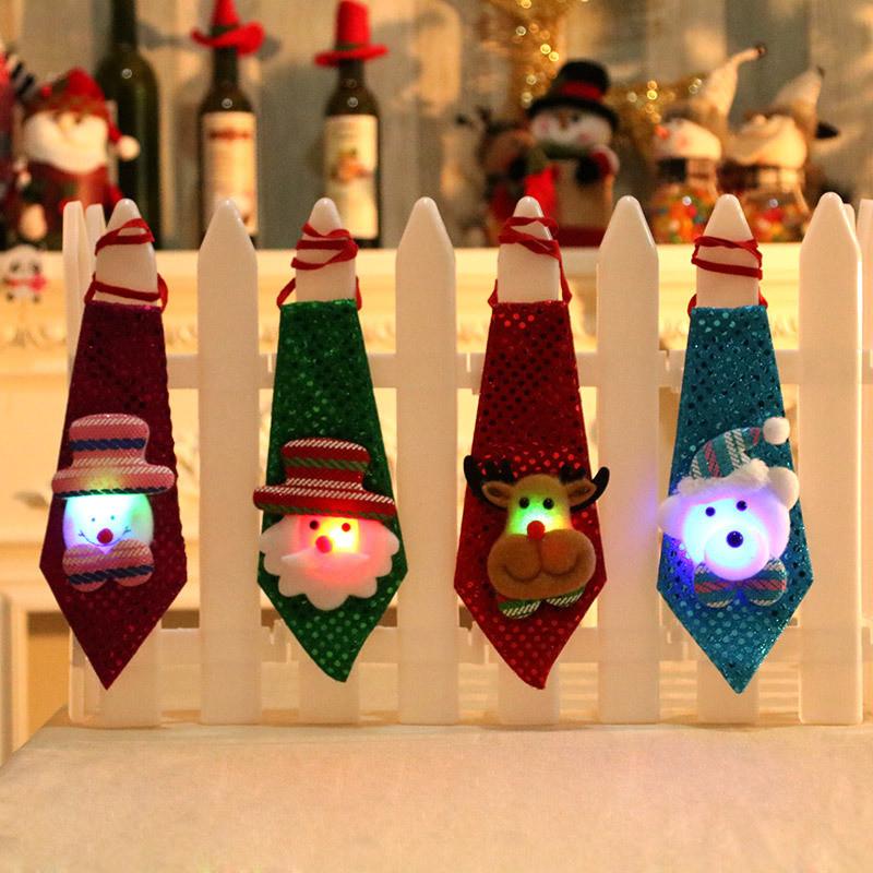 Tie Christmas Bow Light Up Santa Claus Holiday Sequin Ties Xmas Party Decor Gift