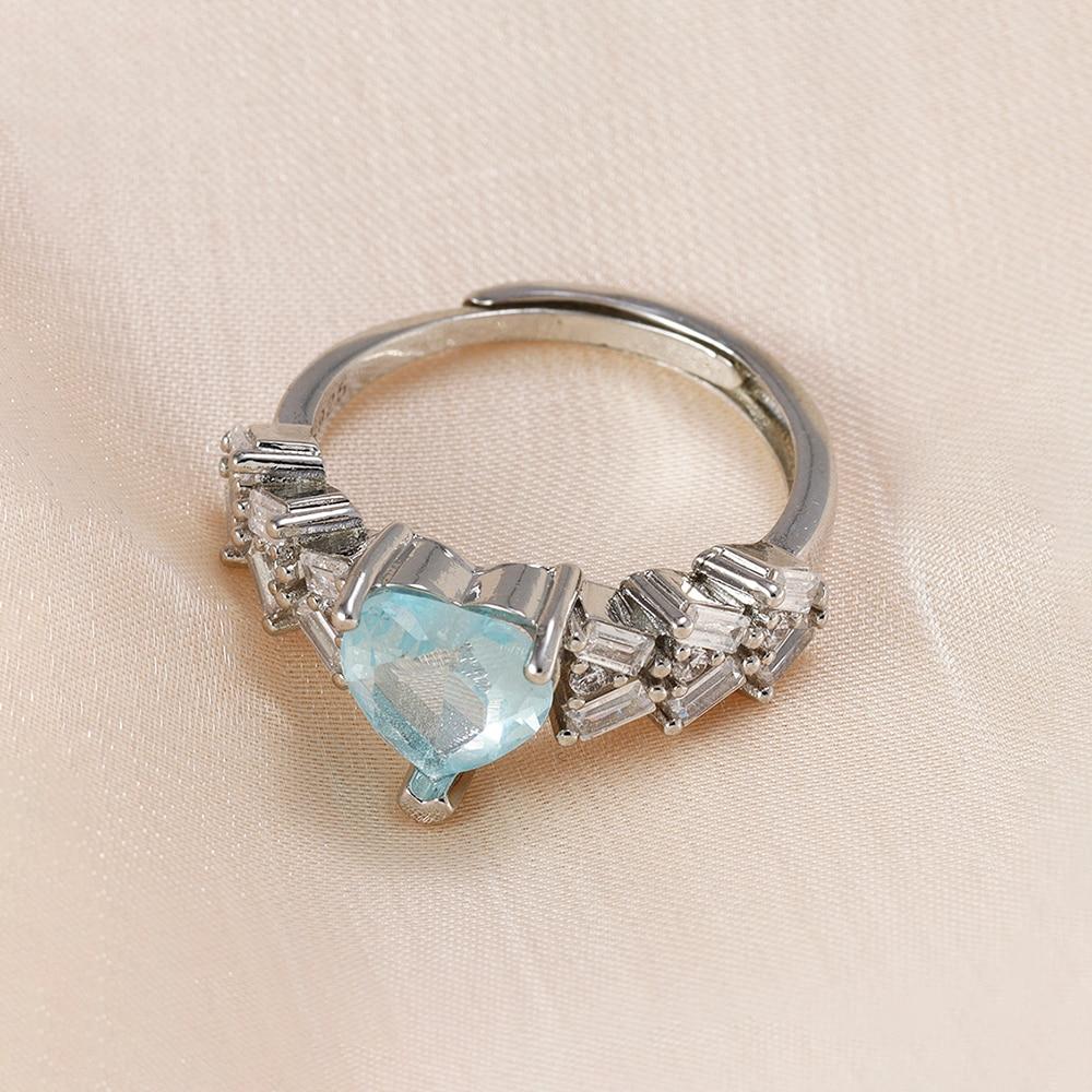 Fashion CZ Zircon Blue Heart Rings For Women Stainless Steel Geometry Adjustable Finger Ring Christmas Gift Love Jewelry
