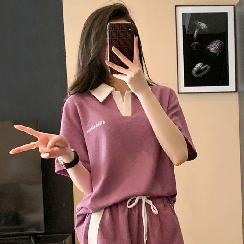 Codzienny dres sportowy dla kobiet na lato, Mały rozmiar, Modne i odmładzające szorty, Dwuczęściowy zestaw w stylu zachodnim