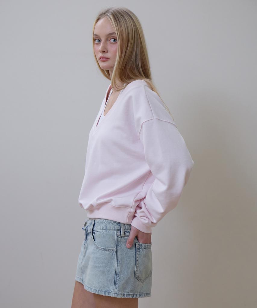 Rosefranz Deep V-Neck Sweatshirt [Pink]