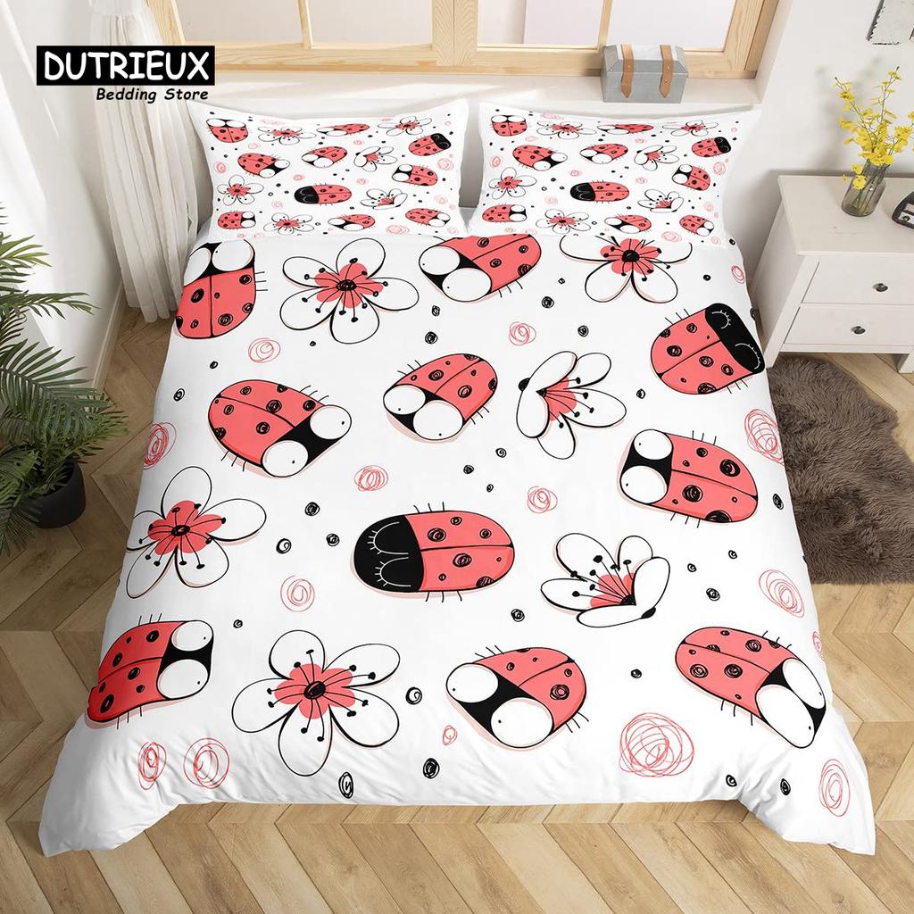 Kawaii Bear Duvet Cover Set Twin King Size Cartoon Animals Bedding Set Polyester Parachute Blue Sky White Cloud Comforter Cover