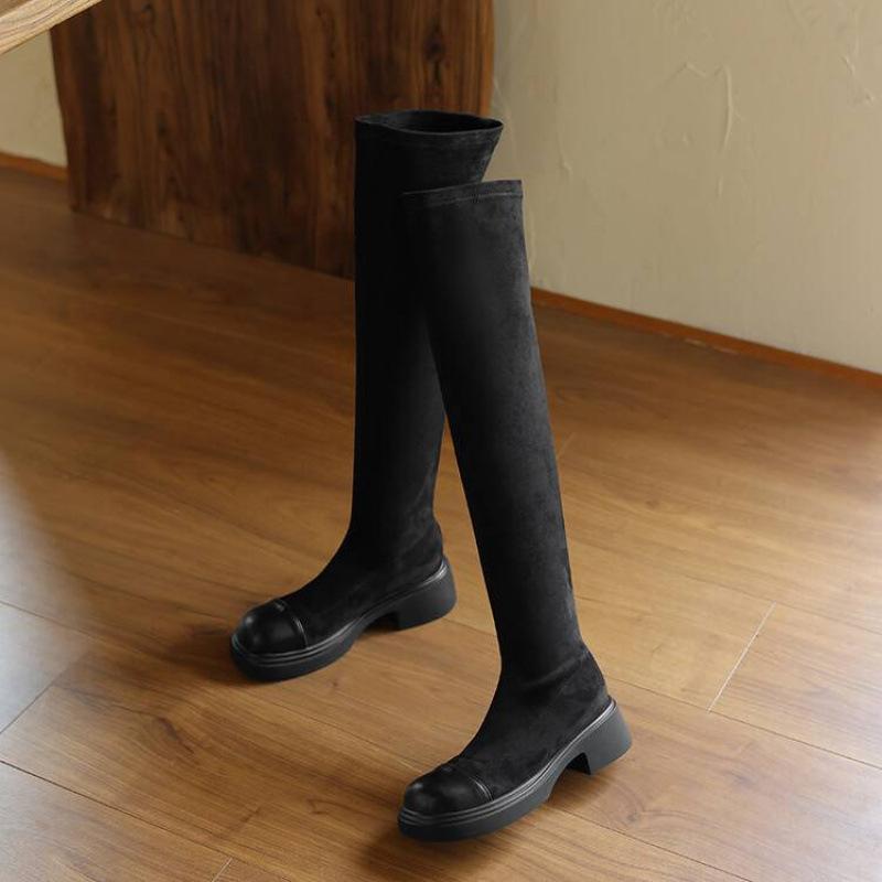 

Autumn and Winter Rubber Sole Over Knee Boots Women s Comfortable Medium Heel Large Size Women s Boots Square Heel Round Head Elastic Boots New Le 39 чорний