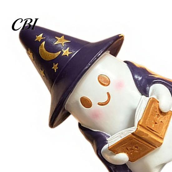 Halloween Party Supplies Lighted Ghost Figurine, Resin Wizard Statue with LED Light, Cute Figurine Reading Book Night Light for Home Desktop