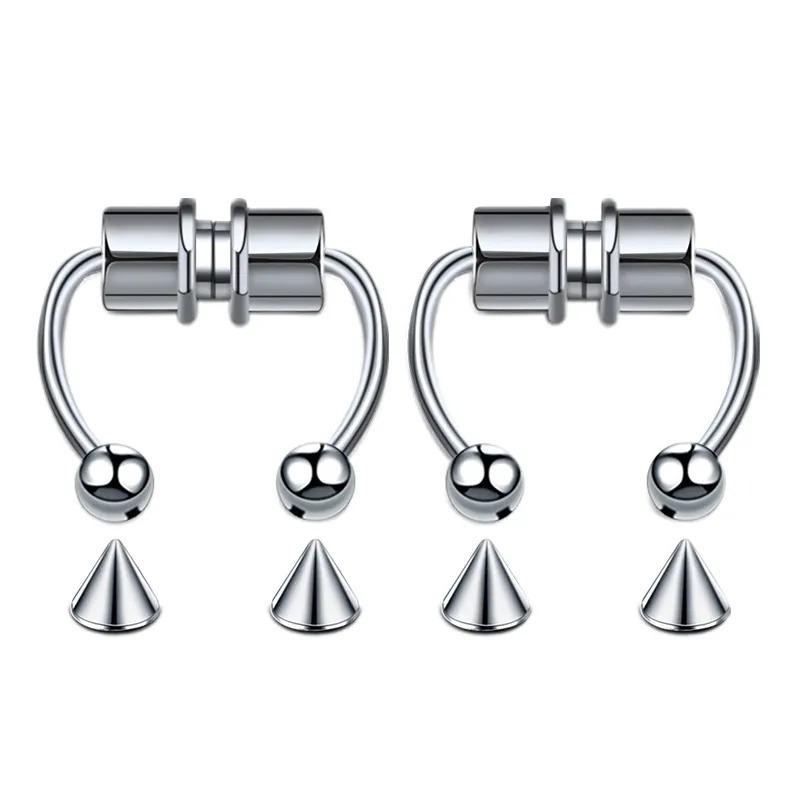 1/2/3/4/5 Adet Sahte Manyetik Burun Halkaları, Faux Piercing Burun Halkaları Piercing Olmayan Septum Halkaları Klipsli Paslanmaz Çelik Mıknatıslı Halkalar