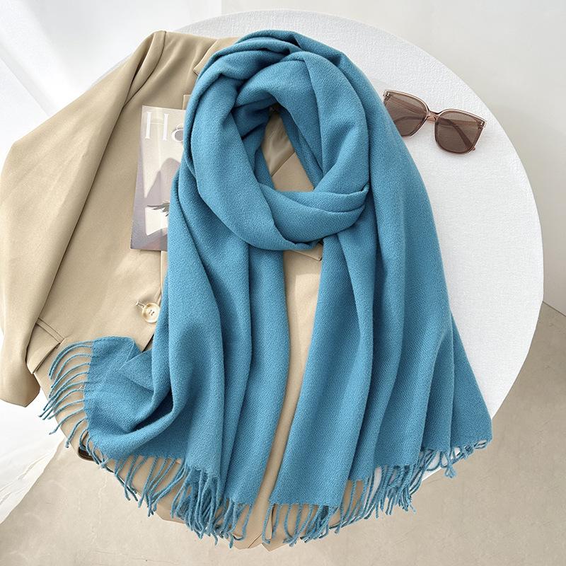 Scarf autumn and winter atmosphere solid color imitation cashmere women's temperament literary niche soft waxy warm fringed scarf shawl