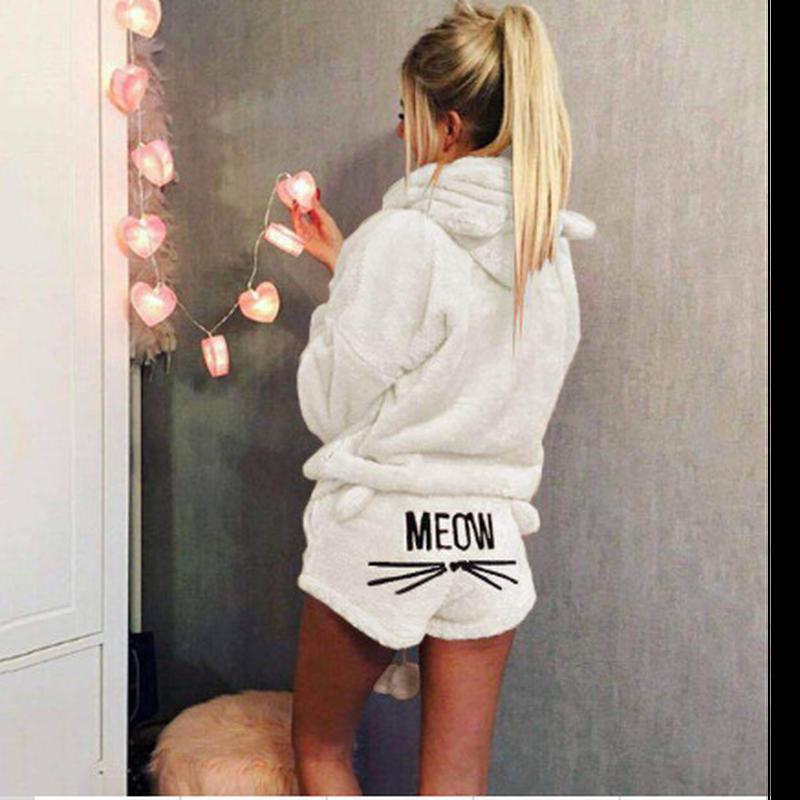 

Женская мода из двух предметов, мягкая фланелевая теплая зимняя пижама, пижамный комплект с милым котом, толстовки, одежда для сна