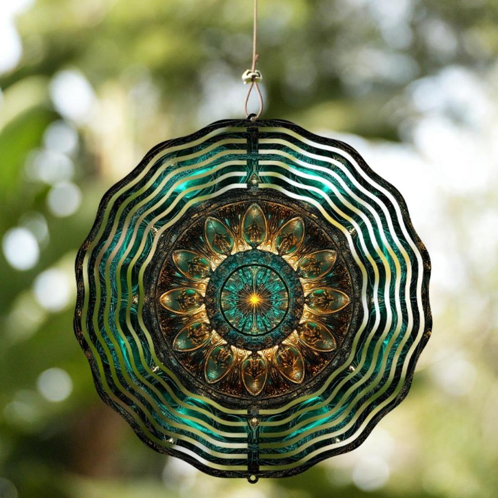 1pc 2D Mandala Wind Chime, Colorful Metal Garden Aesthetic Hanging Decor, No Battery Required, Outdoor Christmas and New Year Gift