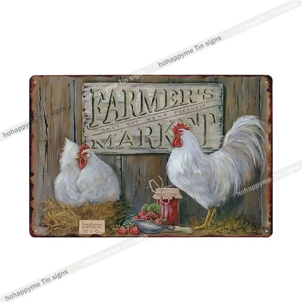 Welcome To The Funny Farm Metal Plate Tin Sign Rooster Decorative Chicken Coop Farmhouse Wall Art Iron Poster Home Decor 20x30cm