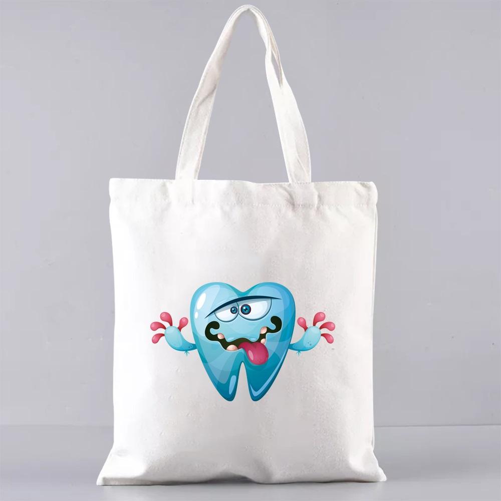 Shopping Bags for Groceries Eco Shoulder Bag  Women Handbags Shopper Reusable Large Capacity Students Books Bag Teeth Pattern