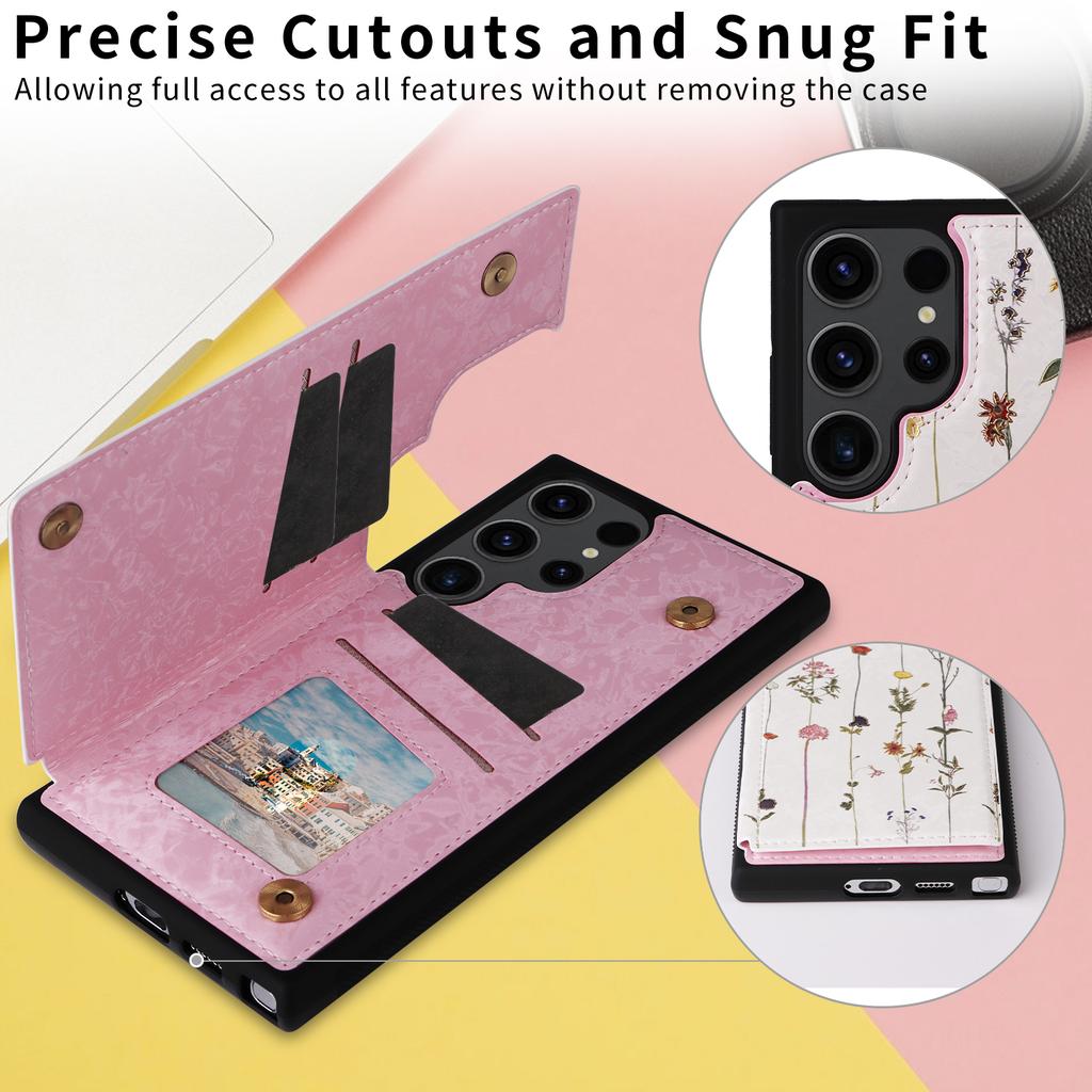 For Samsung Galaxy S23 Ultra Case Kickstand PU Leather+TPU Floral Phone Cover