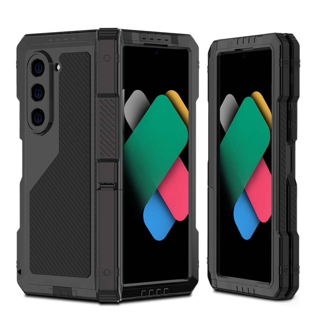 Robuste Metall-Handyhülle für Samsung Z Fold 4 5 6 7 Heavy Duty Doppelschichtiger Aluminium-Stoßfänger Stoßfeste Abdeckung PET-Bildschirmschutz